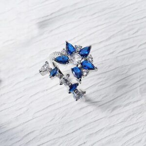 Rhodium-plated lab-created Gemstone Floral Bangle Ring